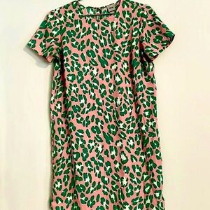 ASOS 🐆 women’s size 6 PINK & Green leopard print A line dress. Colorful & Fun!